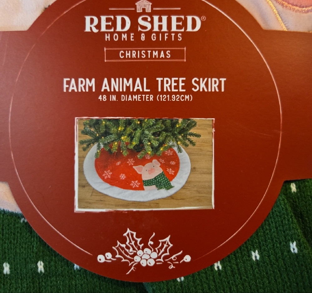 Red Shed NEW Farm Animal Tree Skirt - Pink Pig Wearing Green Scarf 48 In Dia.